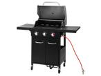 Black three-burner gas grill.