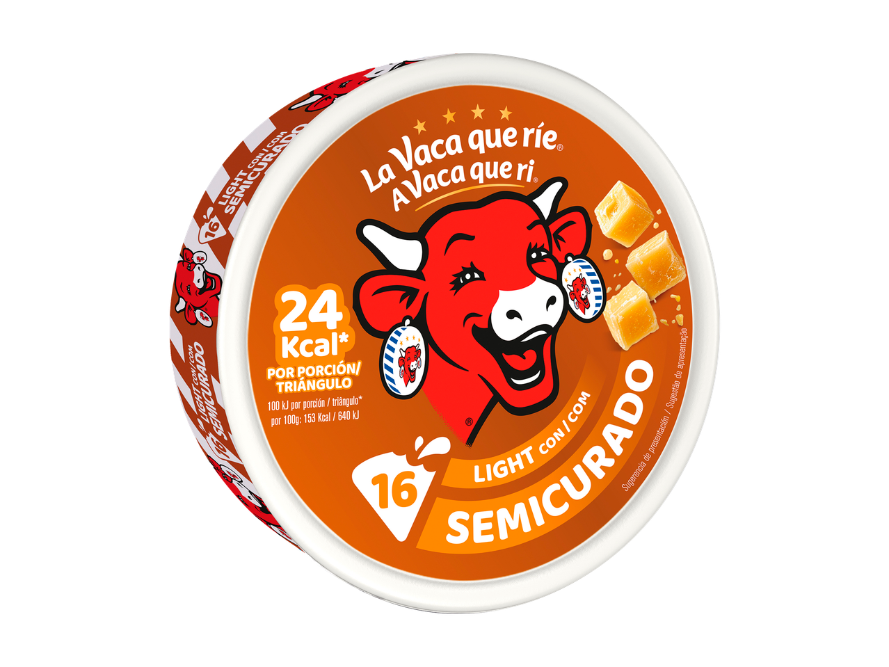 Queijo Light Semi Curado A Vaca que ri, com 24 Kcal por porção.