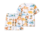 Kinder-Schlafanzug mit Dinosaurier-Motiv, bestehend aus T-Shirt und Shorts.