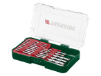 Parkside® drill bit set assortment in a green and red case with a clear lid.
