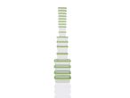 A stack of pale green rectangular plastic food storage containers.