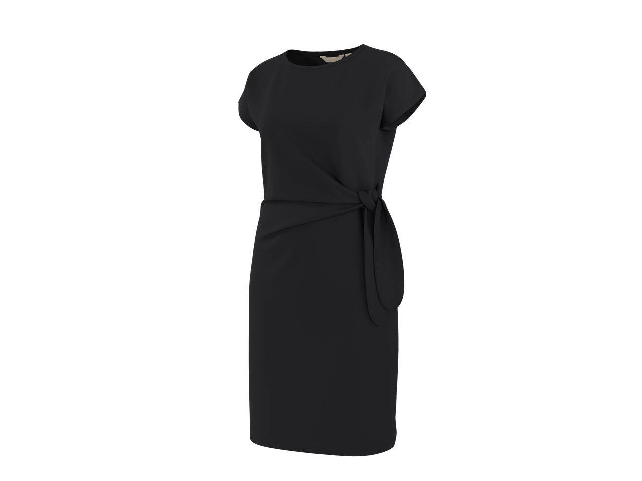 Μαύρο φόρεμα με κοντά μανίκια και δέσιμο στη μέση