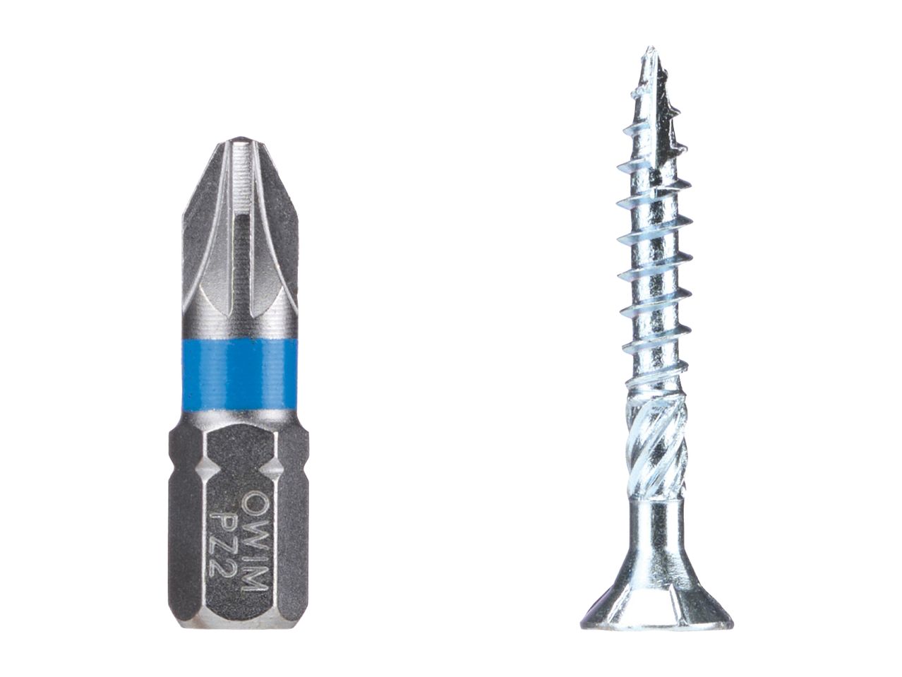 OWIM PZ2 screwdriver bit and a silver wood screw