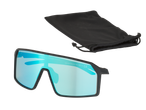 Ochelari sport CRIVIT cu lentile albastre și husă neagră, cu text SP-614P, Q GmbH 10/2025, IAN 5040600234 Cat.1-3 CE.
