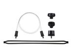 Bicycle pump adapter set with hose, nozzles, and rubber band
