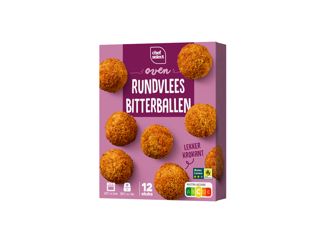 Chef Select oven rundvlees bitterballen, 12 stuks, lekker krokant, Nutri-Score A-E.