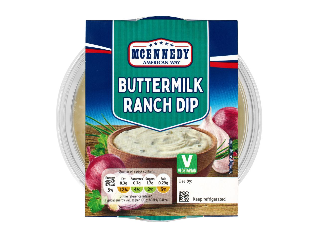 McEnnedy Buttermilk Ranch Dip with nutritional information and a vegetarian label.