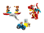 LEGO Spielzeug: Drache, Kajaks, Motorrad und Delfin.