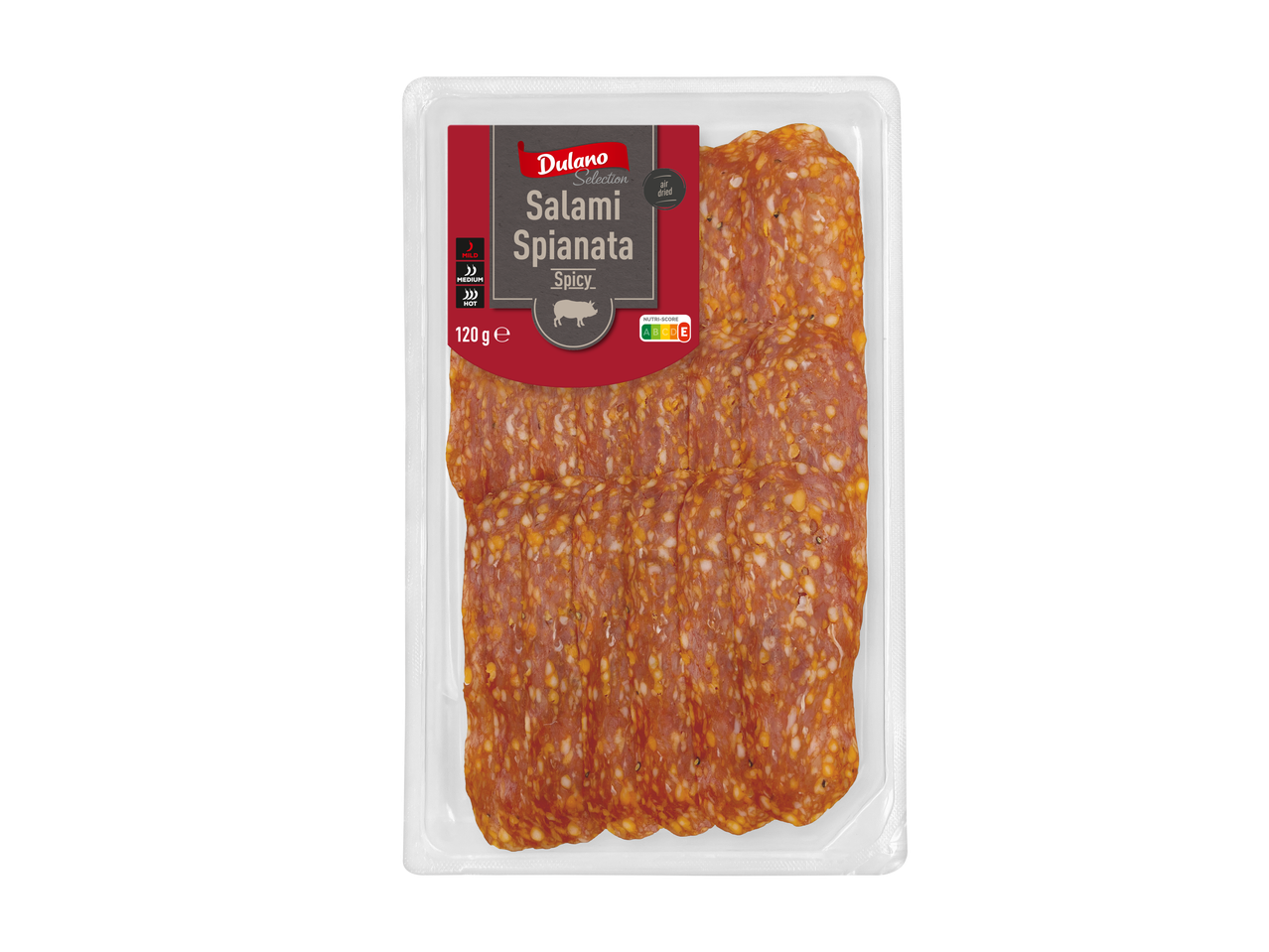 DELUXE Salami Spianata Rossa, aštri, džiovinta ore, 120g, su Nutri-score C.