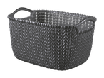 Panier de rangement rectangulaire gris foncé avec poignées, motif tressé