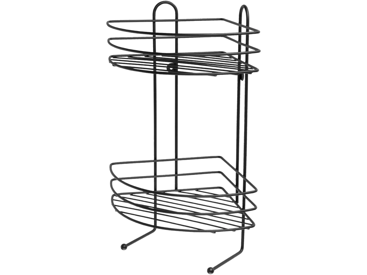 LIVARNO home prateleira de canto de duche de dois níveis em metal preto.