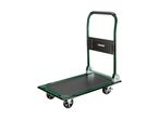 Green folding platform trolley with a black non-slip surface and handle.