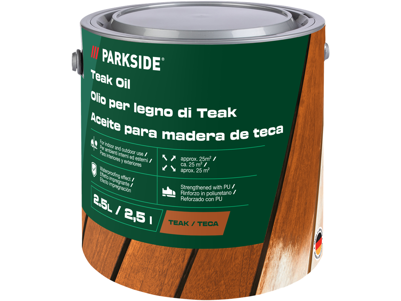 Óleo de Teca PARKSIDE para tratamento de madeira, 2,5L, adequado para interior e exterior.