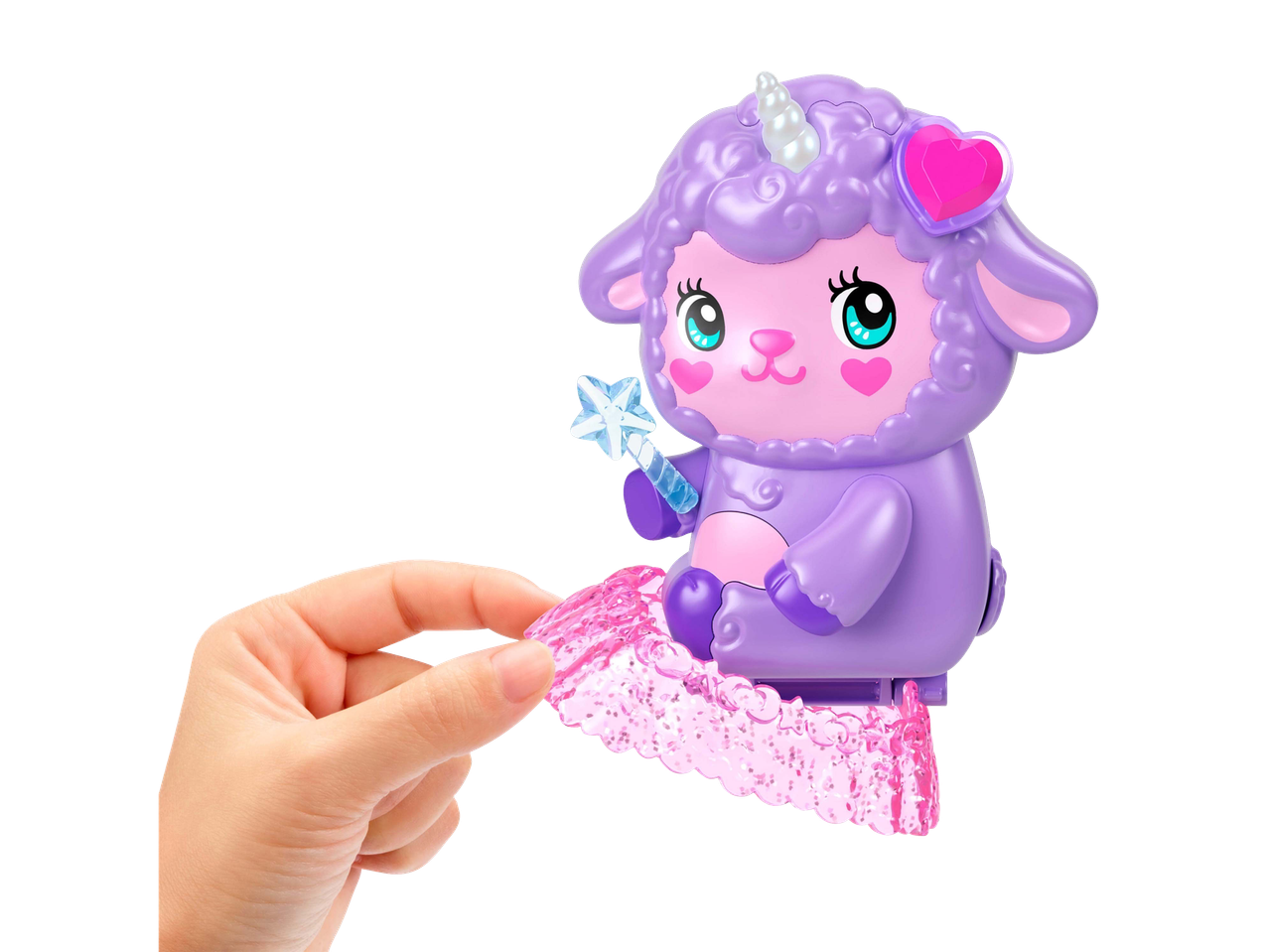 Violetinė Polly Pocket avytė su rožiniu sijonu ir lazdele