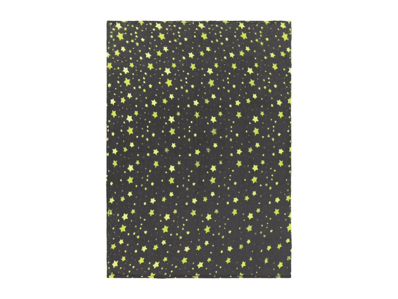 A dark gray blanket with a pattern of yellow stars of various sizes.