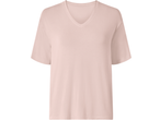Light pink V-neck t-shirt for women, made of soft cotton fabric.
