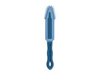 Blue silicone bottle brush with a textured handle and spiky bristles.