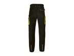Black work trousers with yellow accents and reflective strips