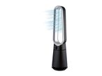A sleek, black Dyson bladeless fan with a UV-C light.