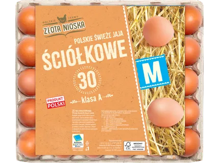 Świeże jaja ściółkowe, wielkość M, klasa A