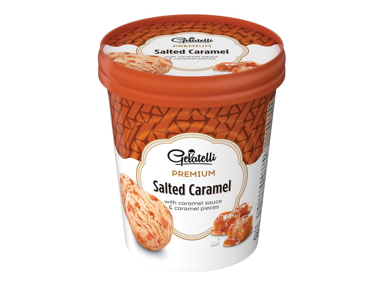 Gelatelli Premium sladoled slane karamele v posodici.