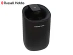 Sleek black compact dehumidifier with a top power button and air vent.