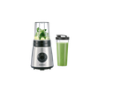 Liquidificador Silvercrest prateado com um copo cheio de smoothie verde.