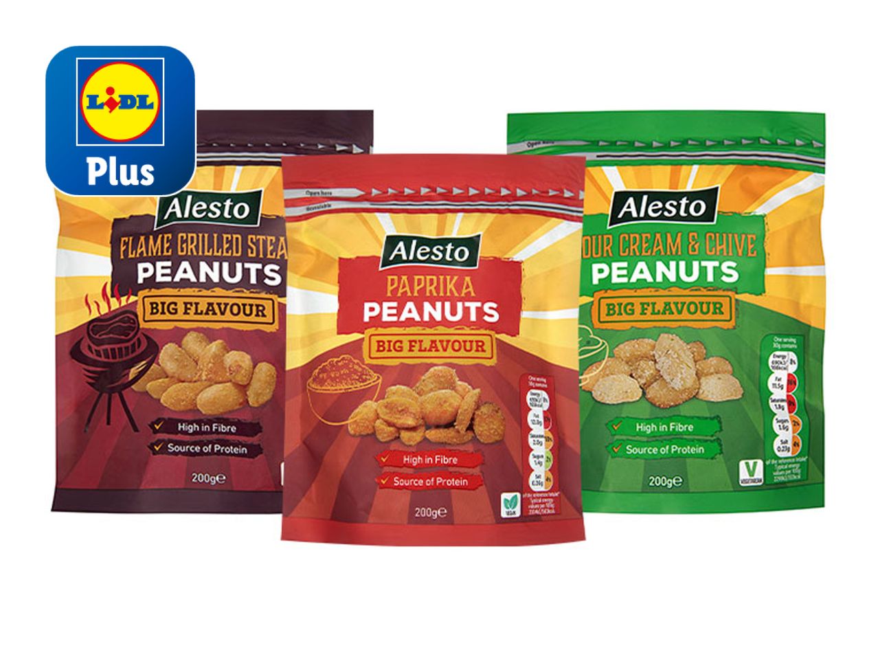 Aldi Simply Nature roasted peanuts in three flavors: honey roasted, salted, and chili lime.