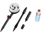 Round brush, lance, and W5 detergent for pressure washing.
