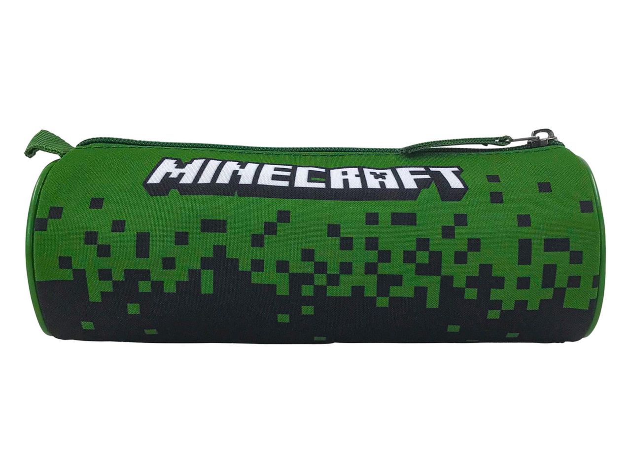 Minecraft témájú zöld tolltartó, pixel mintával.