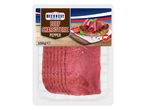 Paquet de pastrami de bœuf McEnnedy au poivre, 100g, avec une image de sandwich.