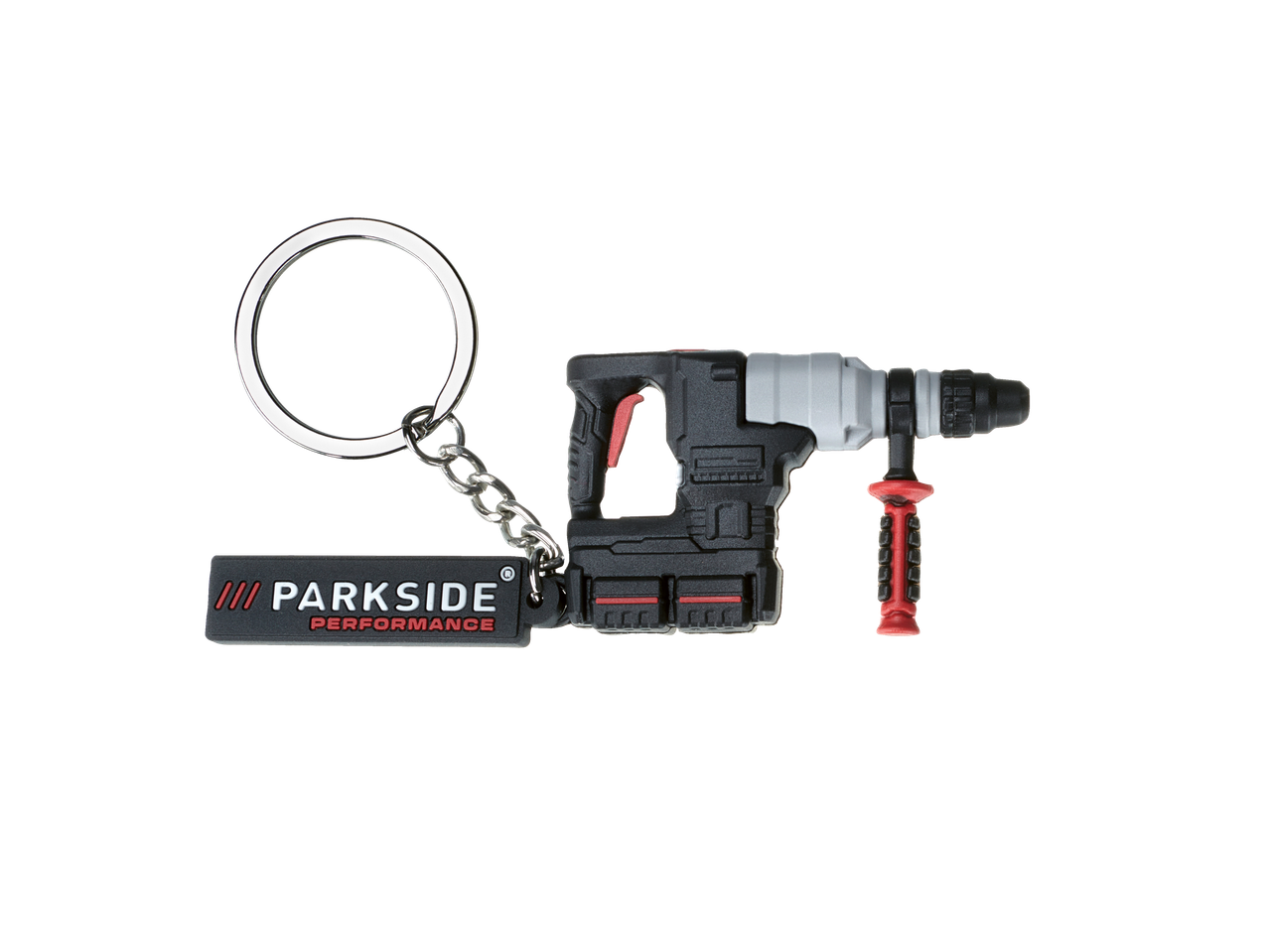 Parkside Performance sleutelhanger in de vorm van een boormachine.