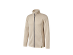 Beige zip-up fleece jacket.