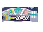 Space-themed activity board with a rocket, planets, and interactive elements.