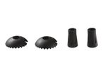 Trekking pole accessories: two rubber tips and two mud baskets.