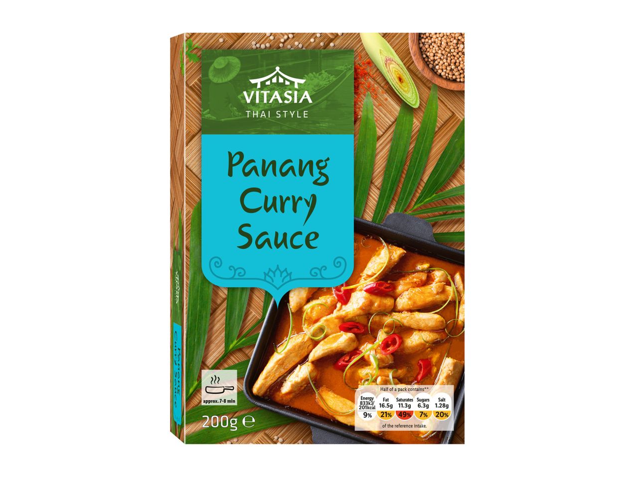 Vitasia Thai Style Panang Curry Sauce package showing prepared dish.