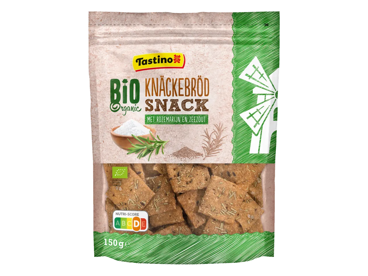Tastino Bio Knäckebröd: biologische snack met rozemarijn en zeezout.
