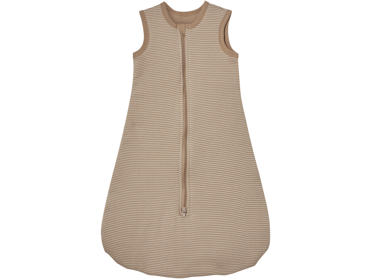 Beige randig babysovsäck med dragkedja