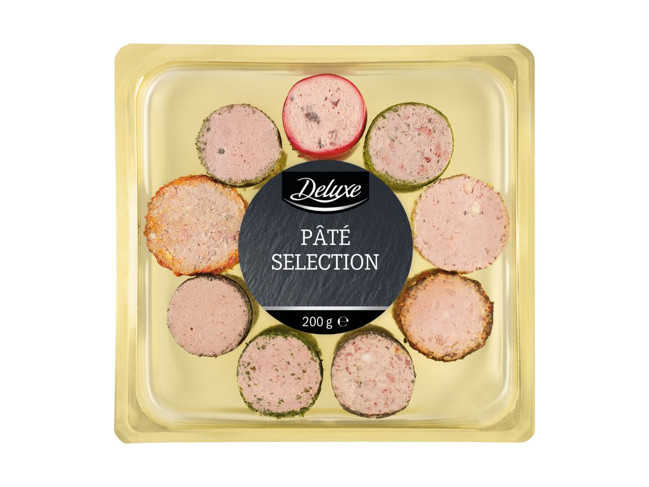 Deluxe Pâté Selection, 200g, in a golden tray
