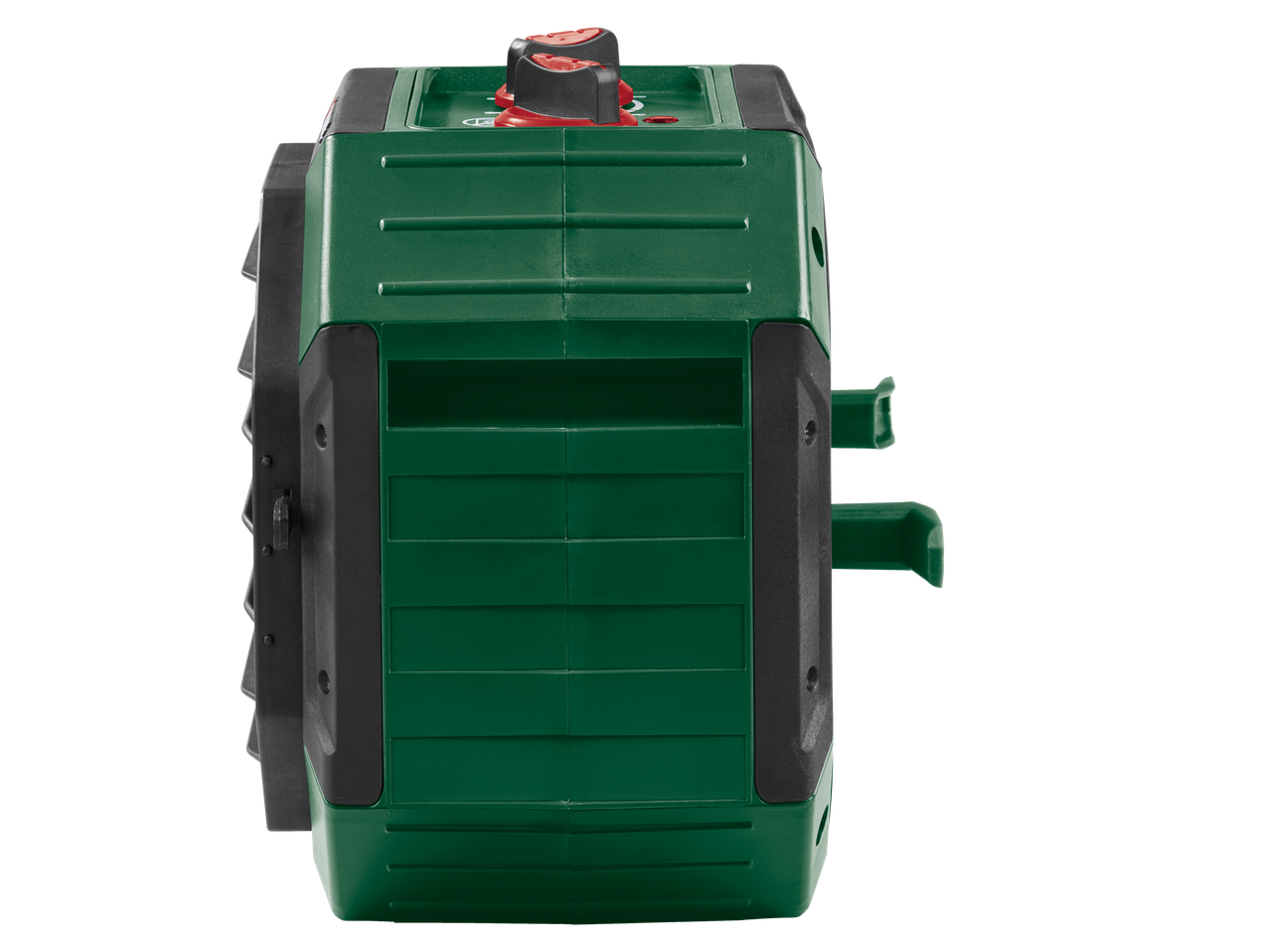 Parkside® 2000W Ceramic Fan Heater, side view showing green casing and red controls.