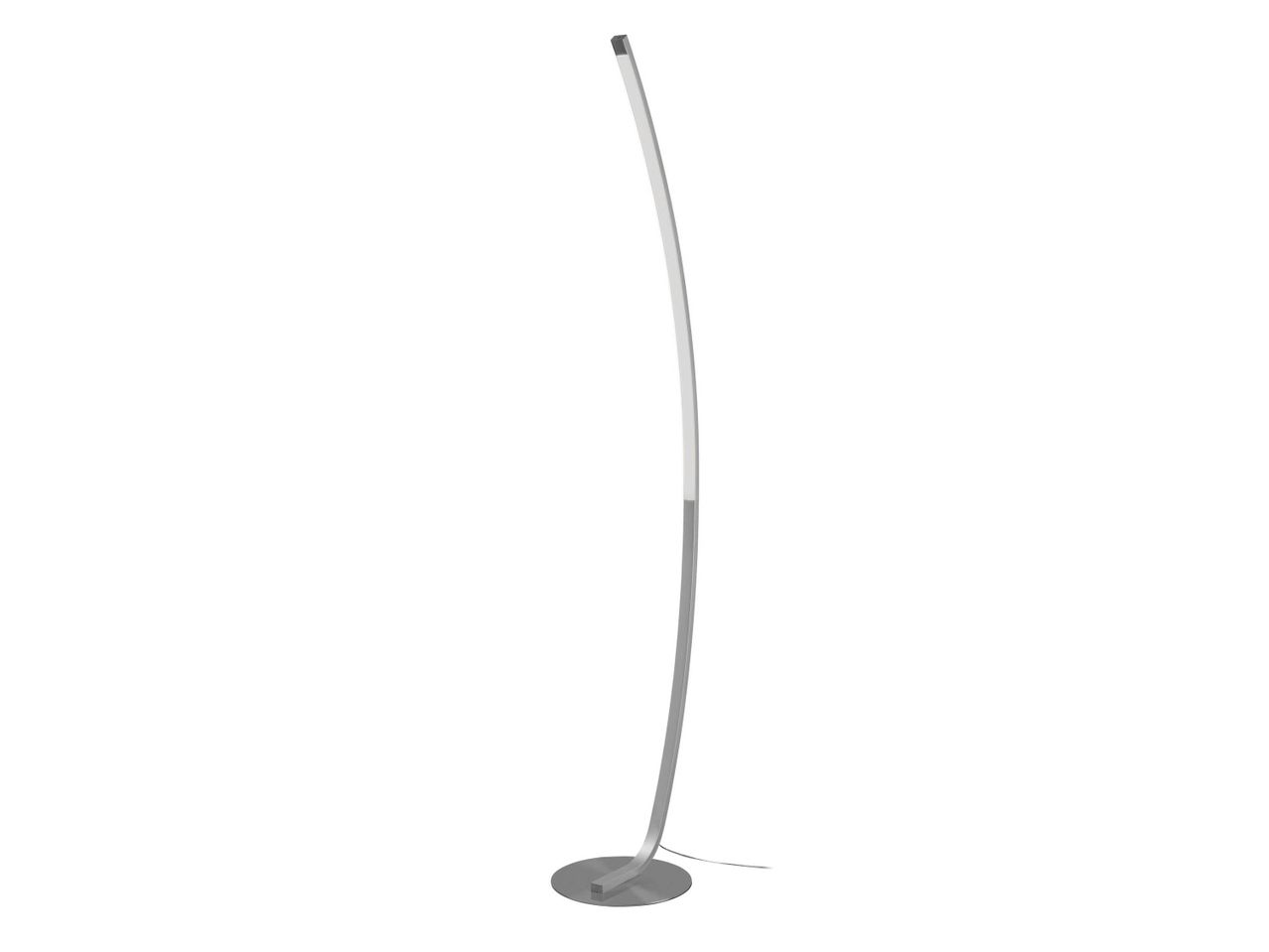 Lampada da terra a LED ad arco in metallo spazzolato.