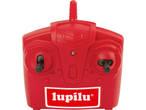 Red remote control with two joysticks and a central antenna, featuring the word 'lupilu'.
