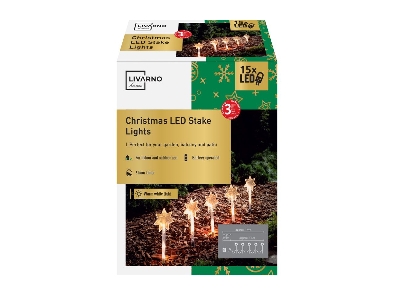 Livarno Home Christmas LED Stars With Illuminated Pole Stake Lights - 5 Pack