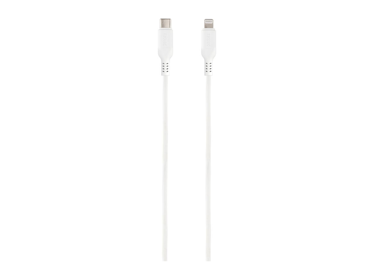 White USB-C to Lightning charging cable with textured grips.