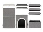Disassembled grey cat house with cushions and panels