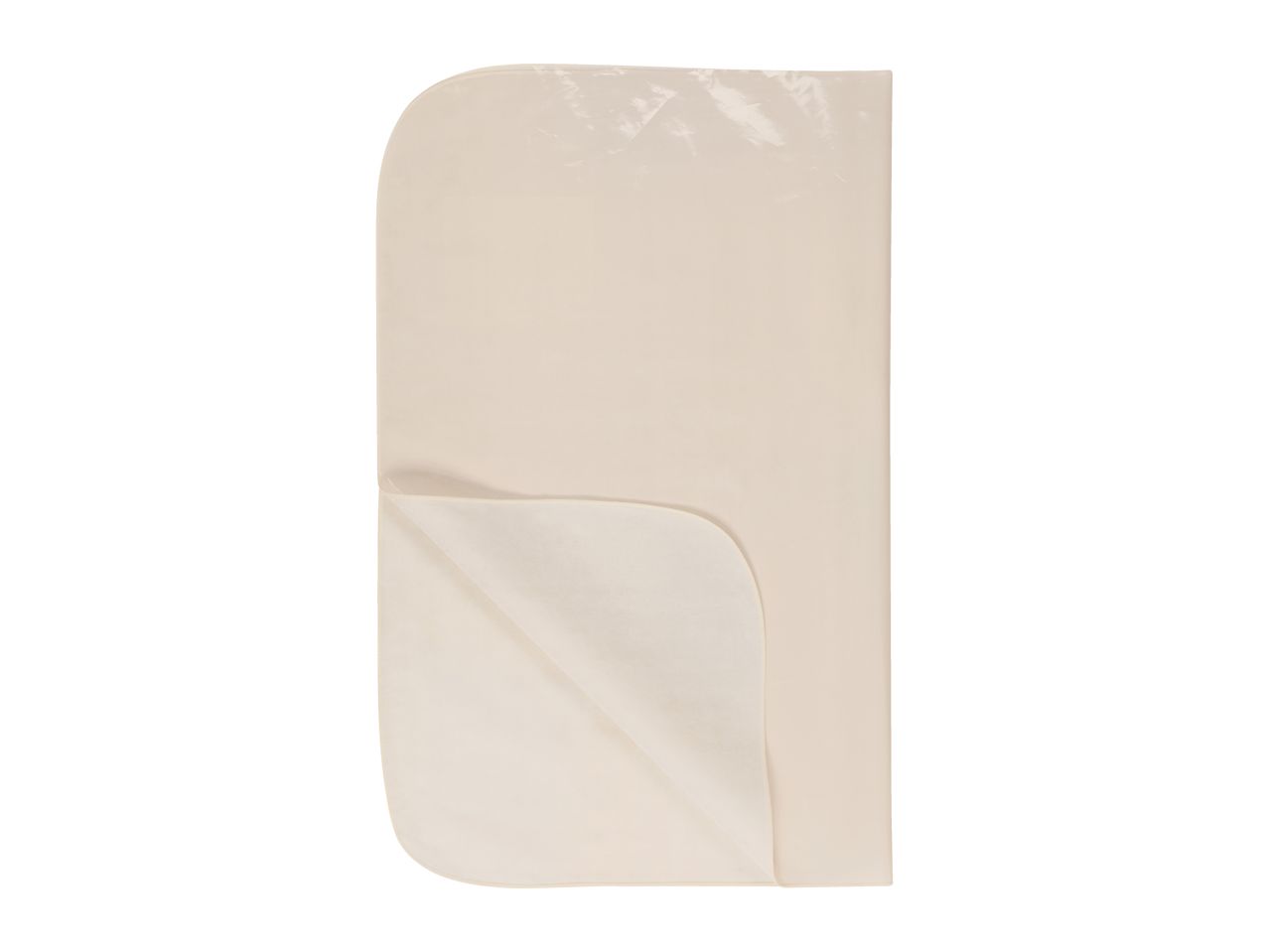 A beige fitted sheet, partially folded, on a white background.