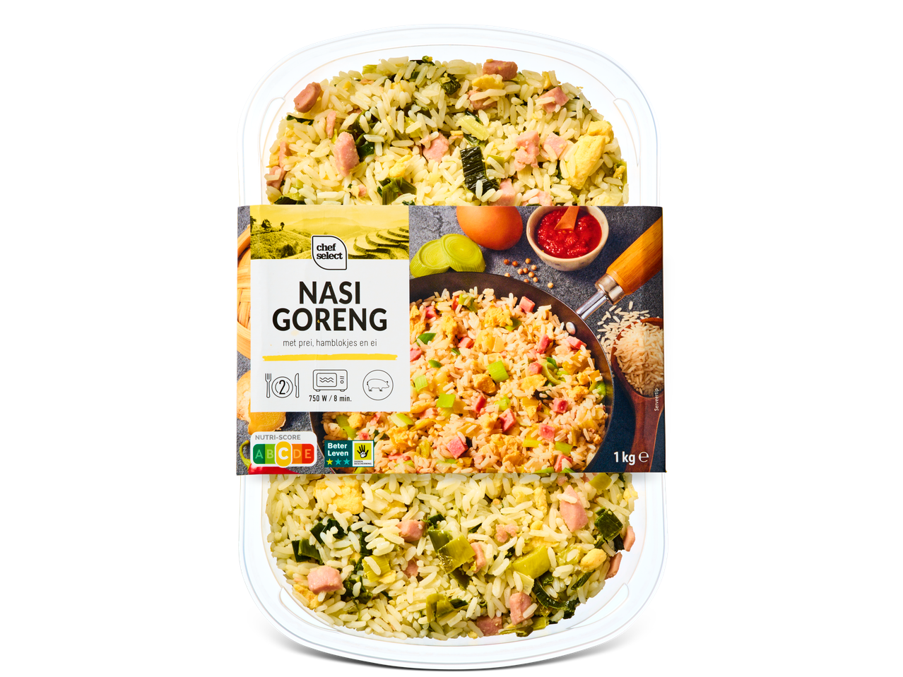 Chef Select Nasi Goreng: kant-en-klare maaltijd met rijst, ham en groenten.