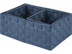 Set of four blue fabric storage baskets.