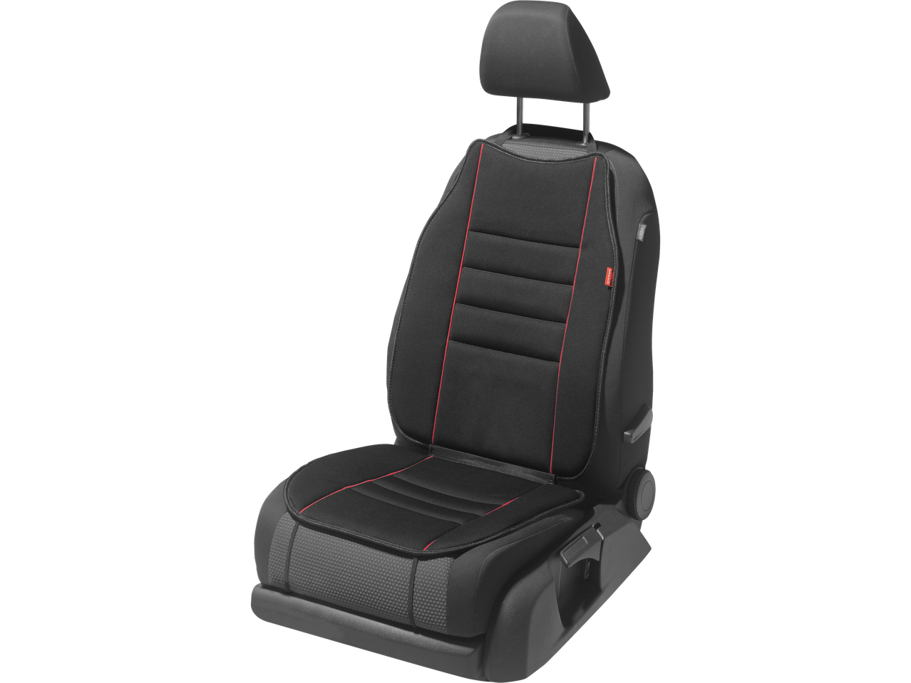 Ultimate Speed Autositzaufleger: capa de assento de carro preta com detalhes vermelhos e etiqueta 'Airbag'.