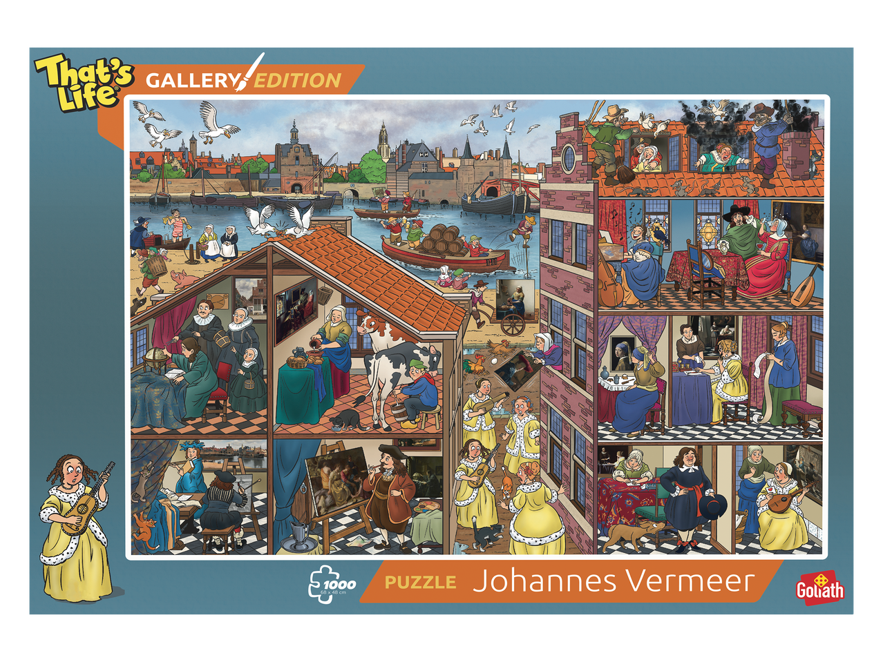 Kleurrijke legpuzzel van 1000 stukjes met een gedetailleerde illustratie over Johannes Vermeer.